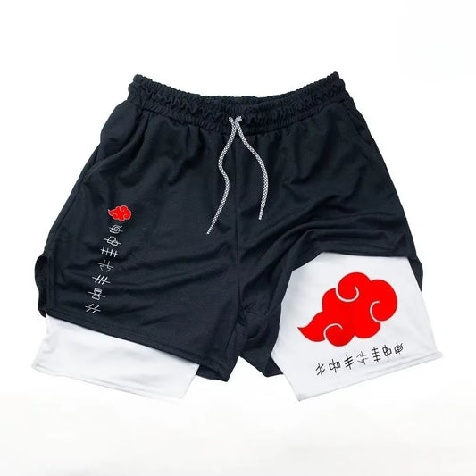 Naruto Anime 2-In-1 Sports Shorts Running Training Gym Fitness Quick-Drying Breathable Shorts Comfortable Tight Men and Women