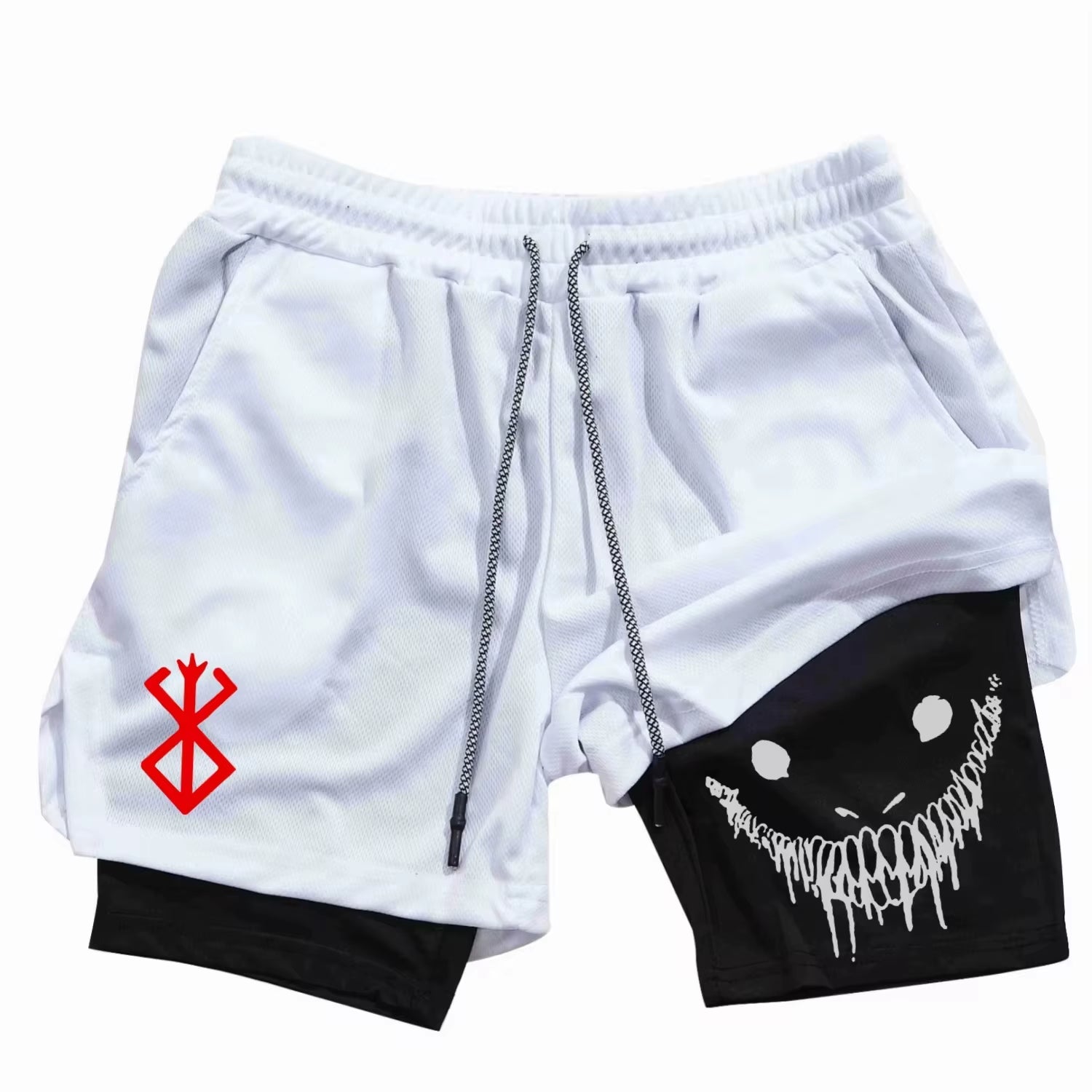Anime Berserk Running Shorts Men Fitness Gym Training 2 in 1 Sports Shorts Quick Dry Workout Jogging Double Deck Towel Shorts