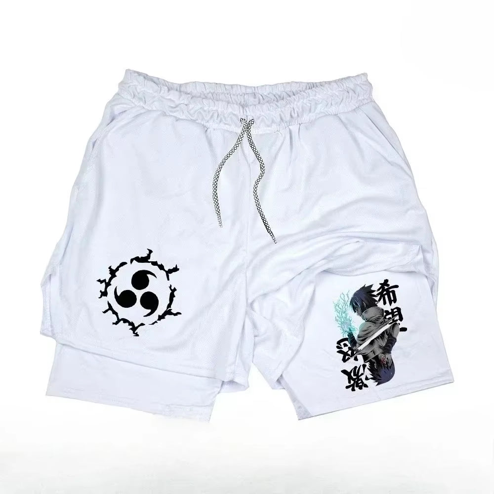 Naruto Anime 2-In-1 Sports Shorts Running Training Gym Fitness Quick-Drying Breathable Shorts Comfortable Tight Men and Women