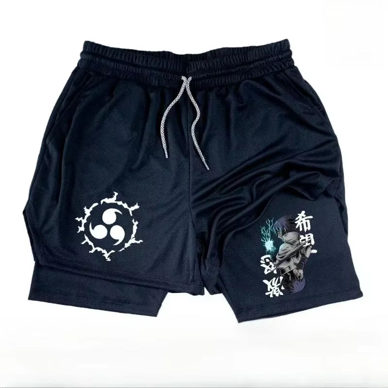 Naruto Anime 2-In-1 Sports Shorts Running Training Gym Fitness Quick-Drying Breathable Shorts Comfortable Tight Men and Women