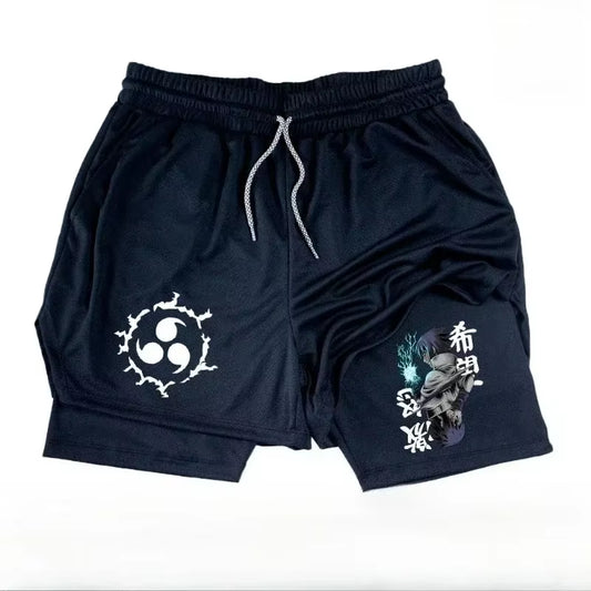 Naruto Anime 2-In-1 Sports Shorts Running Training Gym Fitness Quick-Drying Breathable Shorts Comfortable Tight Men and Women