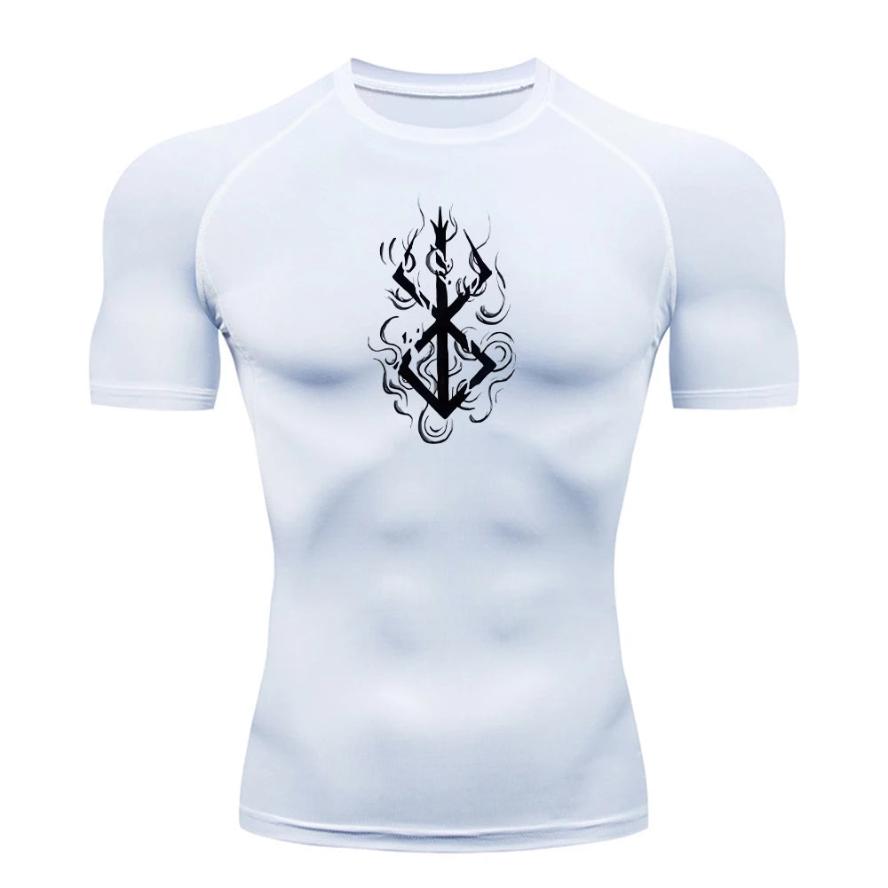 Anime Berserk Guts Print Compression Shirts for Men Short Sleeve Gym Workout Fitness Undershirts Quick Dry Athletic T-Shirt Top