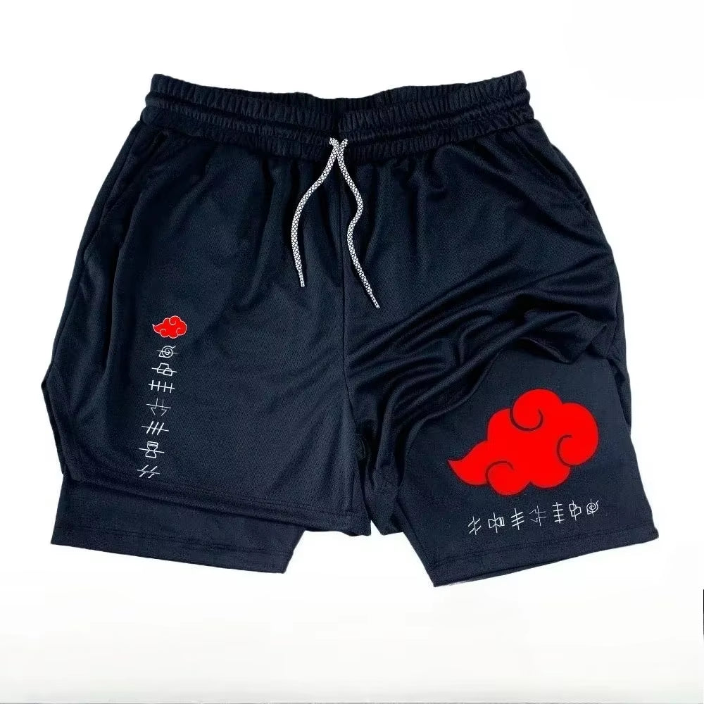 Naruto Anime 2-In-1 Sports Shorts Running Training Gym Fitness Quick-Drying Breathable Shorts Comfortable Tight Men and Women