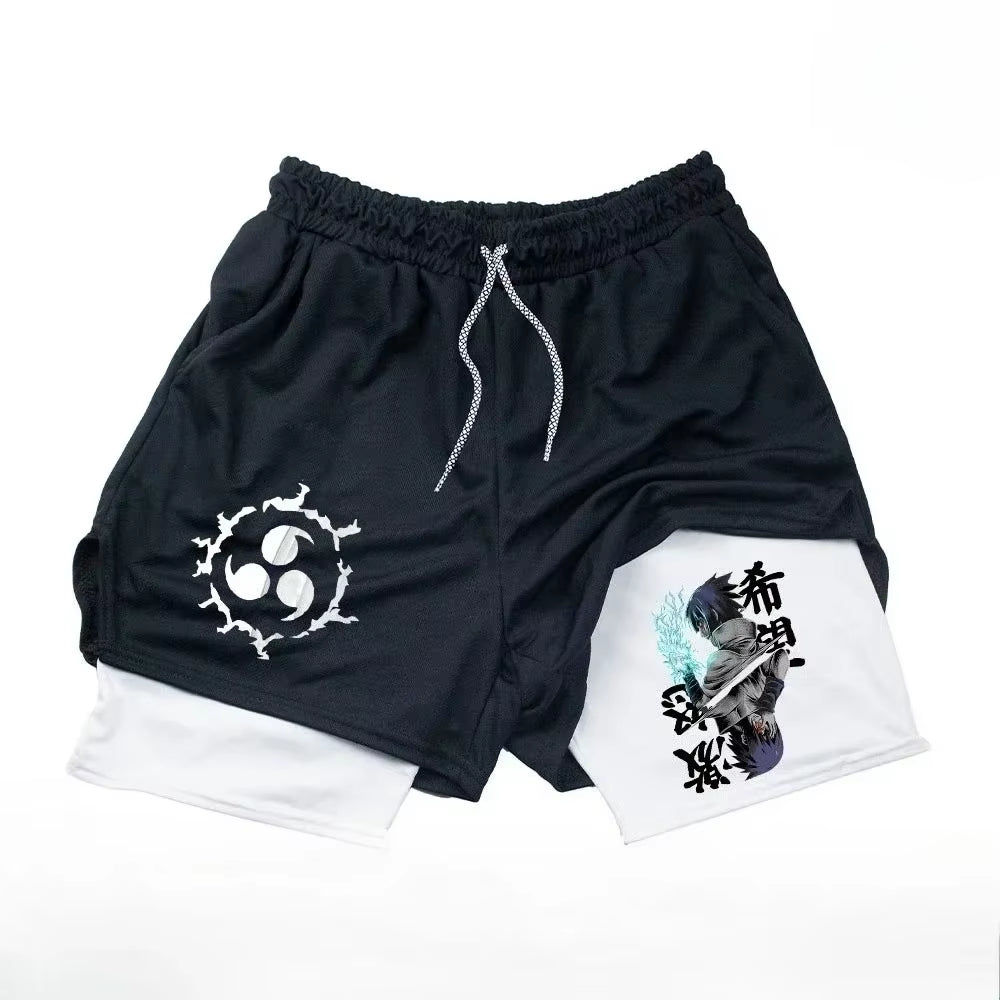 Naruto Anime 2-In-1 Sports Shorts Running Training Gym Fitness Quick-Drying Breathable Shorts Comfortable Tight Men and Women