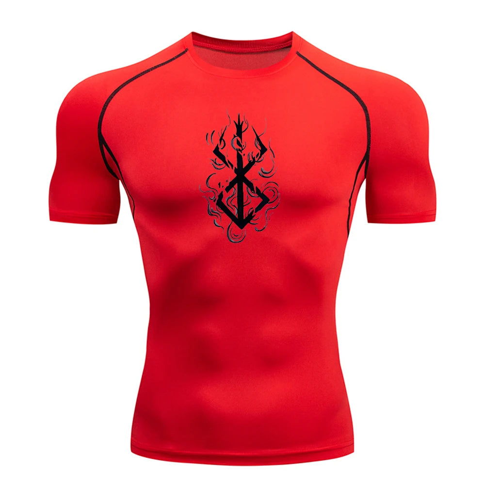 Anime Berserk Guts Print Compression Shirts for Men Short Sleeve Gym Workout Fitness Undershirts Quick Dry Athletic T-Shirt Top