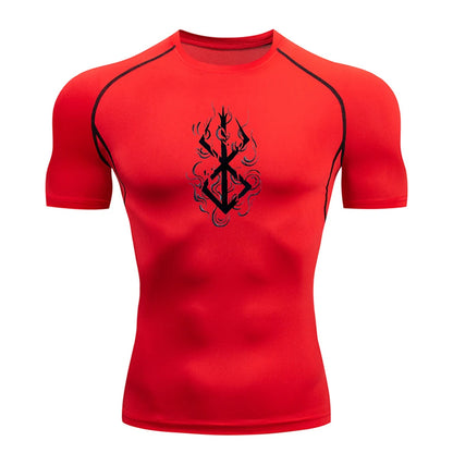 Anime Berserk Guts Print Compression Shirts for Men Short Sleeve Gym Workout Fitness Undershirts Quick Dry Athletic T-Shirt Top