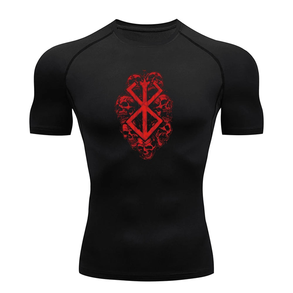 Anime Berserk Guts Print Compression Shirts for Men Short Sleeve Gym Workout Fitness Undershirts Quick Dry Athletic T-Shirt Top