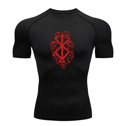 Anime Berserk Guts Print Compression Shirts for Men Short Sleeve Gym Workout Fitness Undershirts Quick Dry Athletic T-Shirt Top