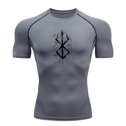Anime Berserk Guts Print Compression Shirts for Men Short Sleeve Gym Workout Fitness Undershirts Quick Dry Athletic T-Shirt Top
