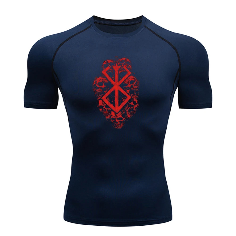 Anime Berserk Guts Print Compression Shirts for Men Short Sleeve Gym Workout Fitness Undershirts Quick Dry Athletic T-Shirt Top